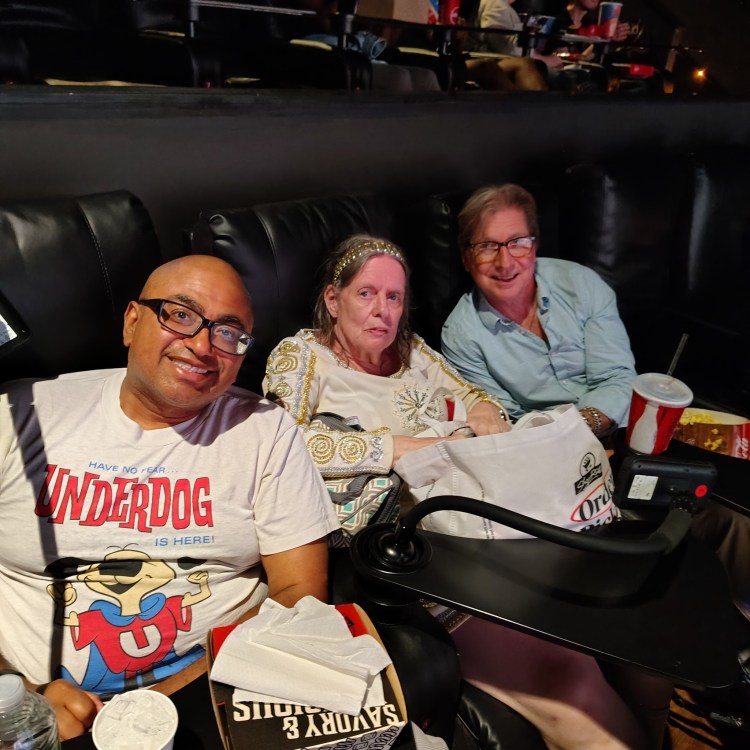 Suzanne Muldowney flanked by Phil Dejean and Errol Torran at the AMC 34th street movie theatre about to see the 4:10 Showing of Superman in NYC